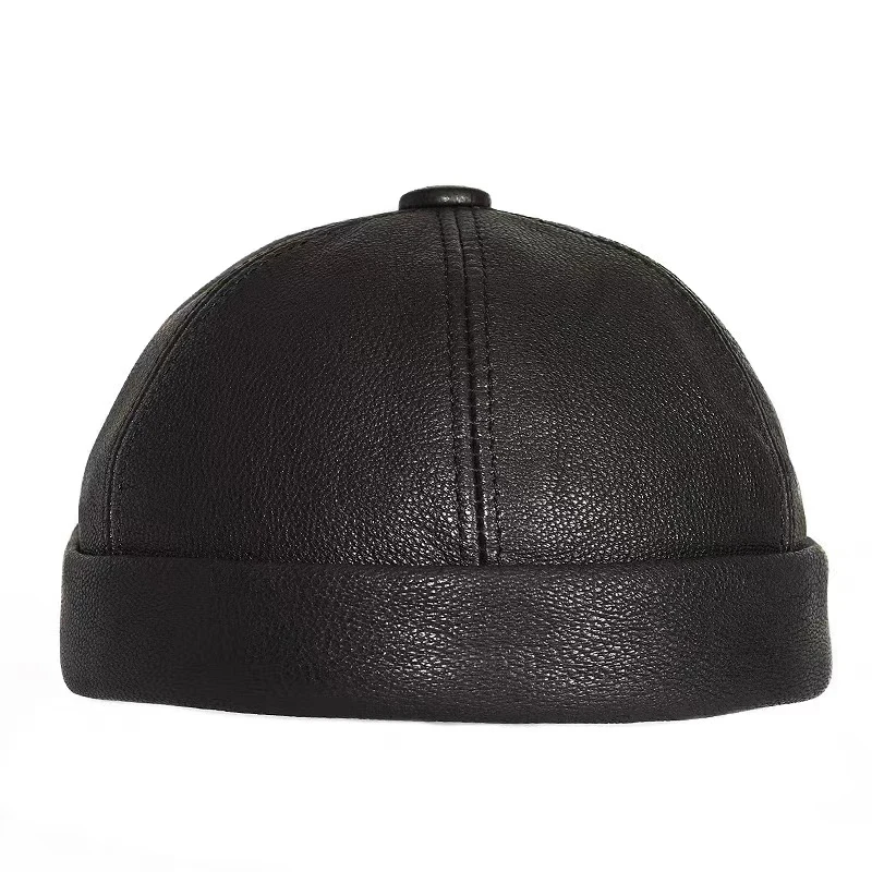 Genuine Leather Skull Cap Women Retro Watermelon Thin Beanie Hats Men Casual Black Cabbie Bone Bonnet Mujer Fitted Round Gorra