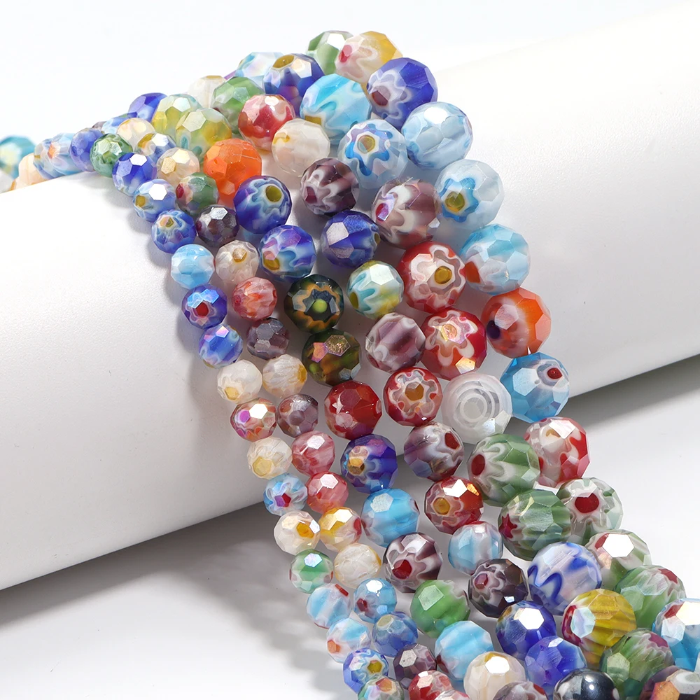 1pcs 38cm Sectioned Glass Beads Flower Glass Faceted Loose Beads for Handmade DIY Necklace Bracelet Jewelry Earring Accessories