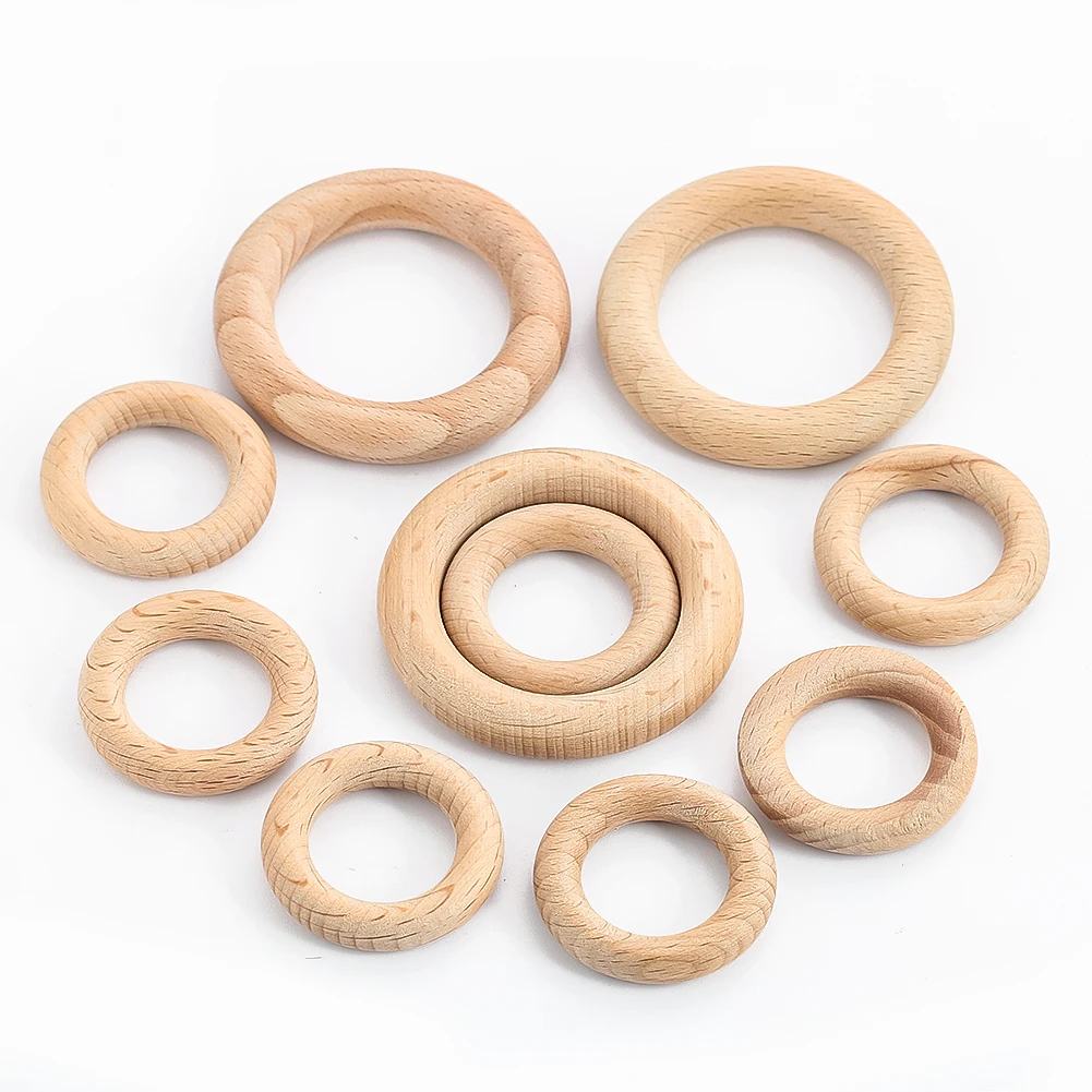 5pcs 40-60MM Unfinished Natural Solid Wooden Rings for Macrame DIY Crafts Wood Hoops Ornaments Connectors Jewelry Making Supply