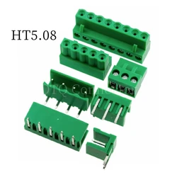 5Sets HT5.08 5.08mm Pitch 2/3/4/5P 6P 8P Screw Plug-in PCB Terminal Block Straight/Right Angle Pin Pluggable bornier Connector