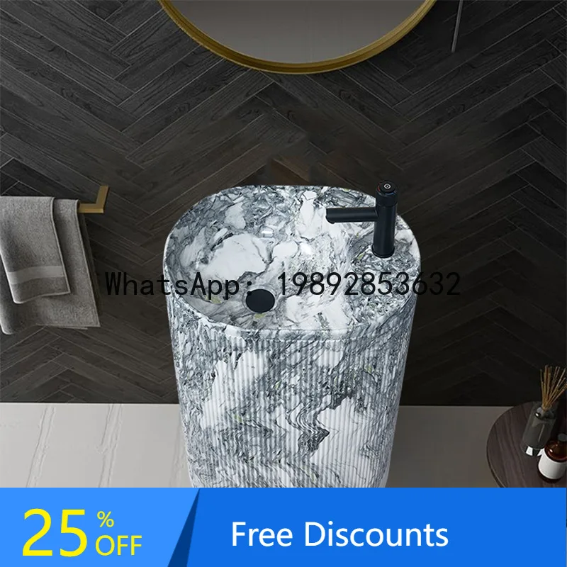 

ZK Freestanding Washbasin for Home Bathroom, Artificial Stone Round Wash Basin