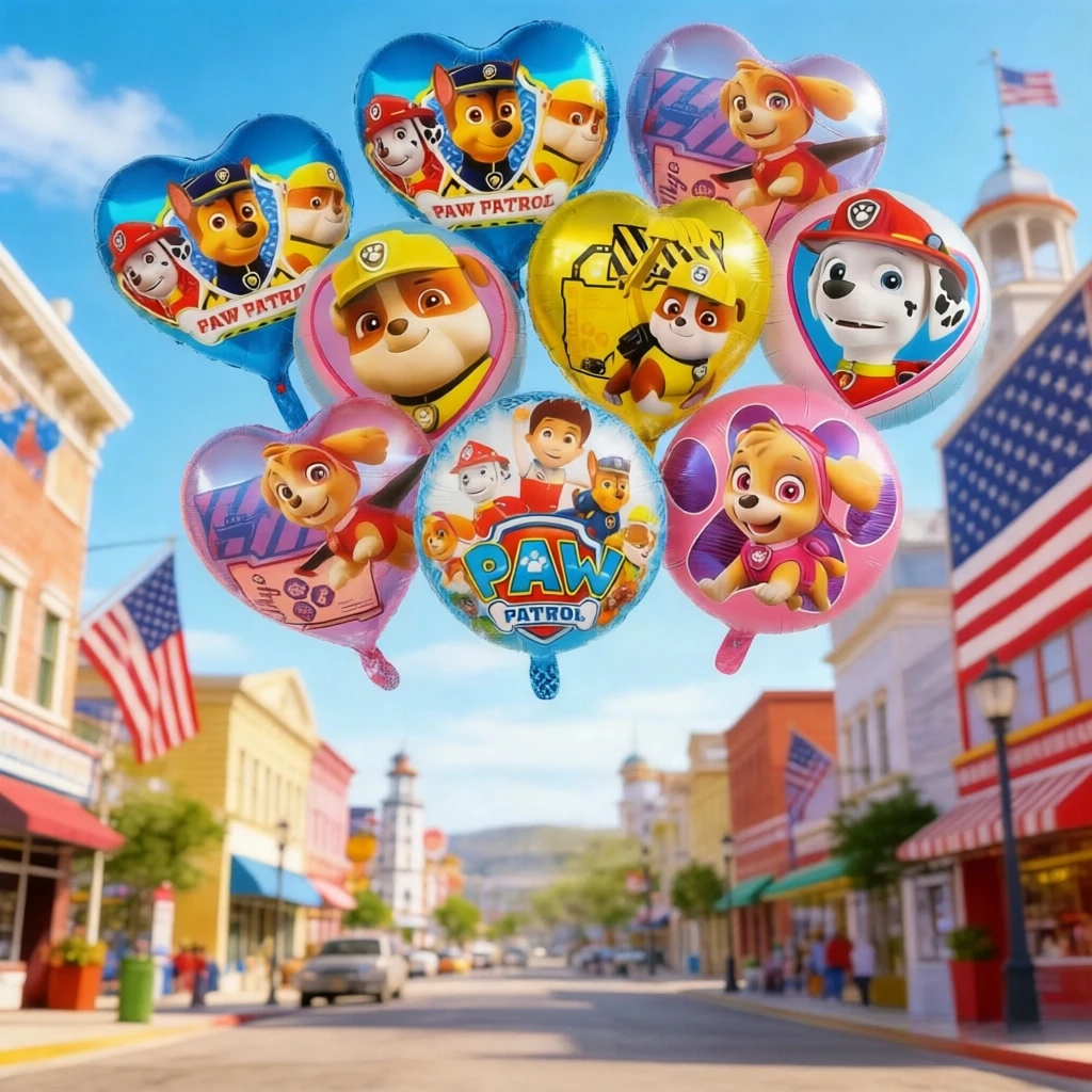 10pcs 18inch Paw Patrol Balloon Round Heart Cartoon Dog Aluminum Film Balloon Birthday Party Decoration Helium Globos