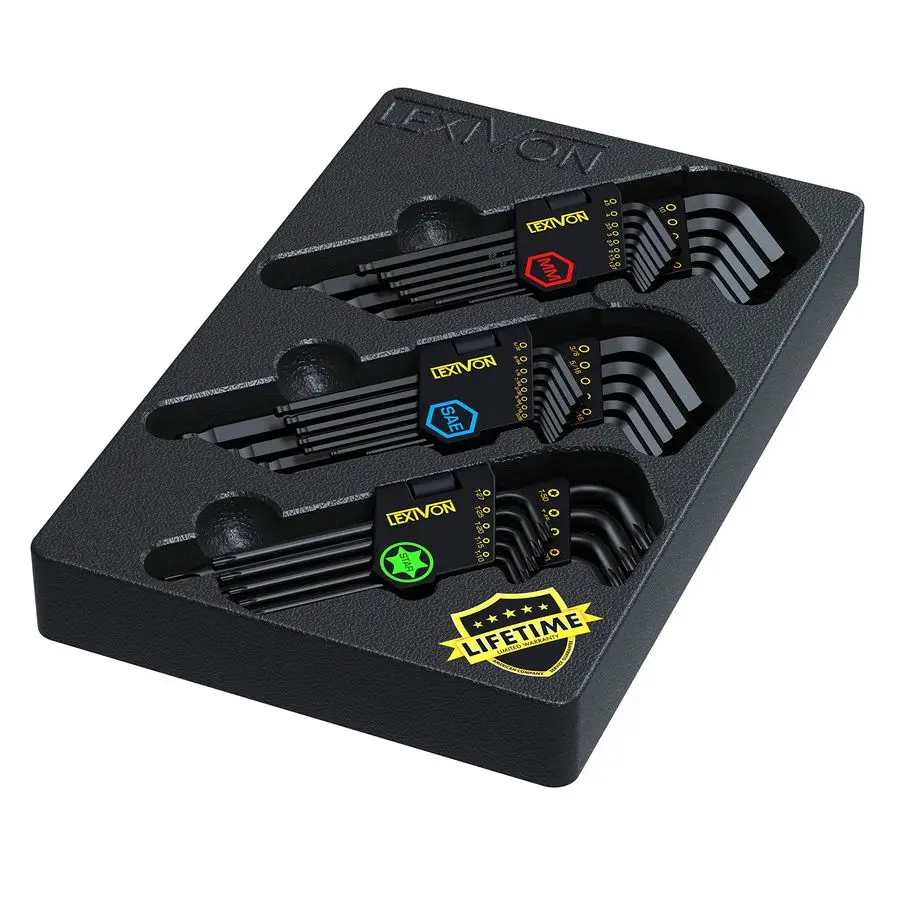 

Master Wrench Key Set, 35Piece Long Arm Ball End Hex Keys 3Pack Metric SAE amp Star, Industrial Grade S2 Alloy Steel LX131