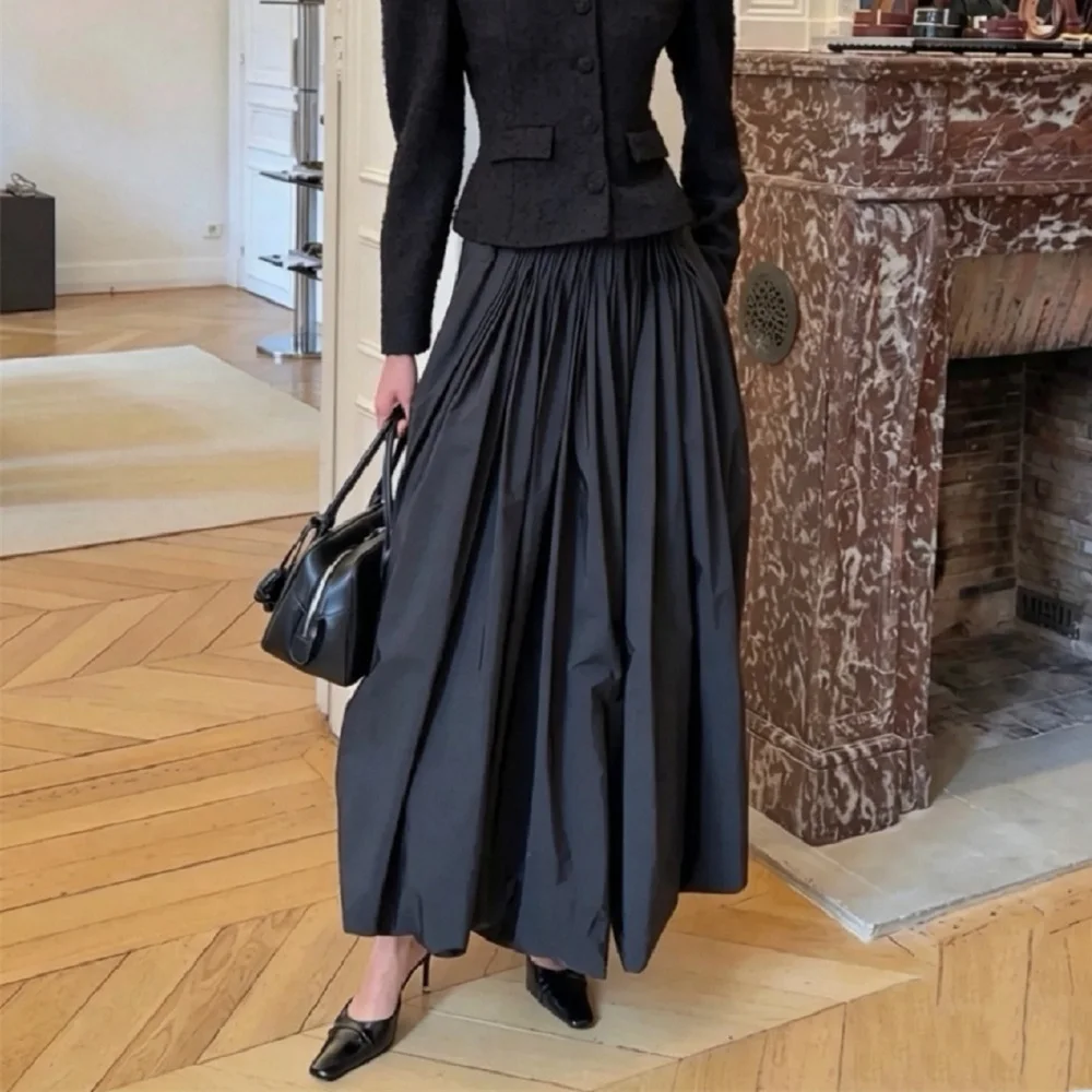 Summer 2026 Women’s Pleated Satin Skirt – Elastic Waist, Loose Fit, Flared Silhouette, Y2K-Inspired, Versatile Fashion Piece bra
