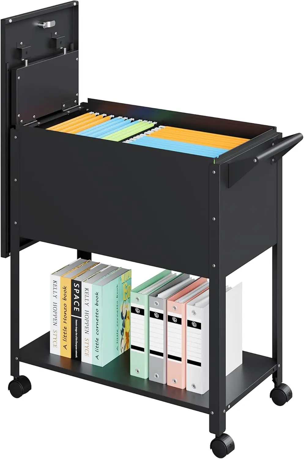 Rolling File Cart with Wheels, Lockable Metal Filing Cabinet Organizer for A4/F4/Letter/Legal Files, Sturdy Anti-Rust Construction with Braking Casters