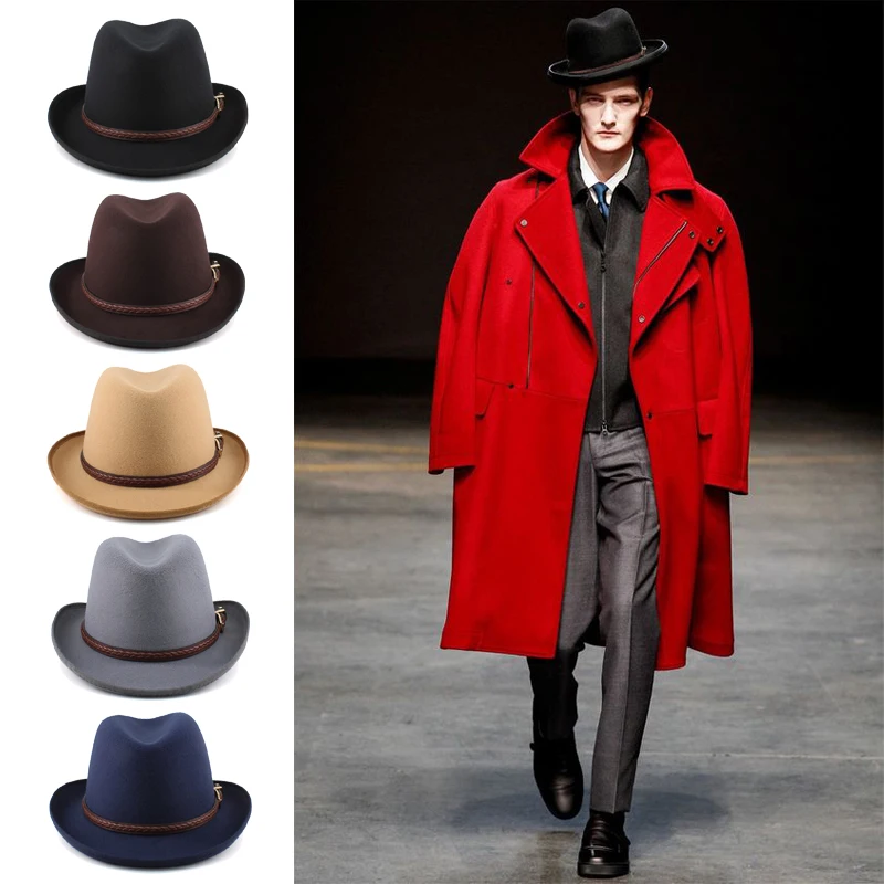 Men Women Classical Retro Wool Blend Homburg Hats Woolen Fedora Caps Trilby Sunhat Travel Party Adjustable UK M-L US 7 1/8-7 3/8