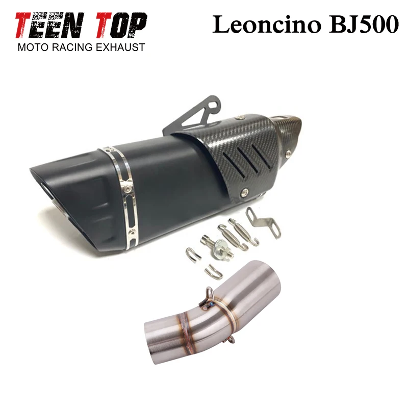 Slip On For Benelli Leoncino BJ500 Exhaust Carbon Fiber Motorcycle Exhaust Muffler Escapamento Moto Pitbike Escape Moto Elbow