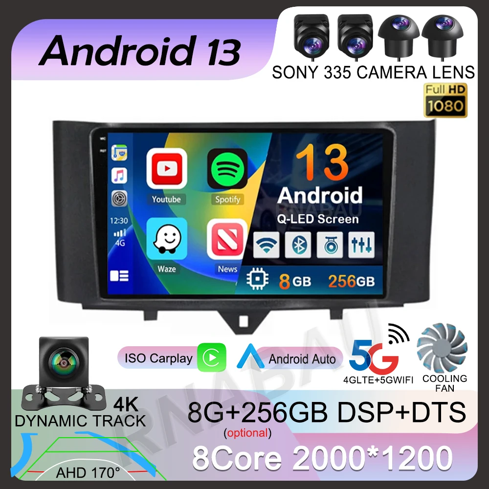 

Android 13 Carplay Auto Car Raido For Mercedes Benz Smart Fortwo 451 2010-2015 Multimedia Video Player Autoradio GPS 4G Stereo