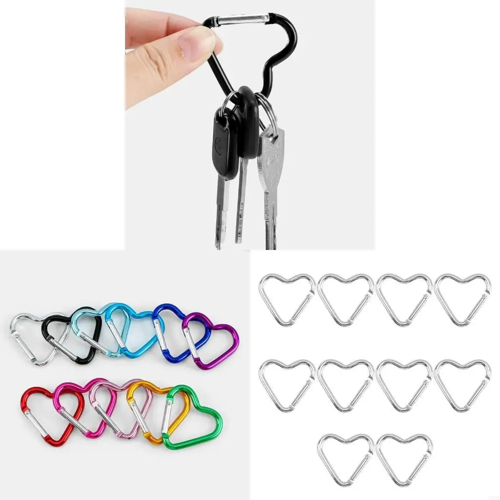 195C 10pcs Aliminum Heart Shaped Metal Carabiner Holder for Everyday Use
