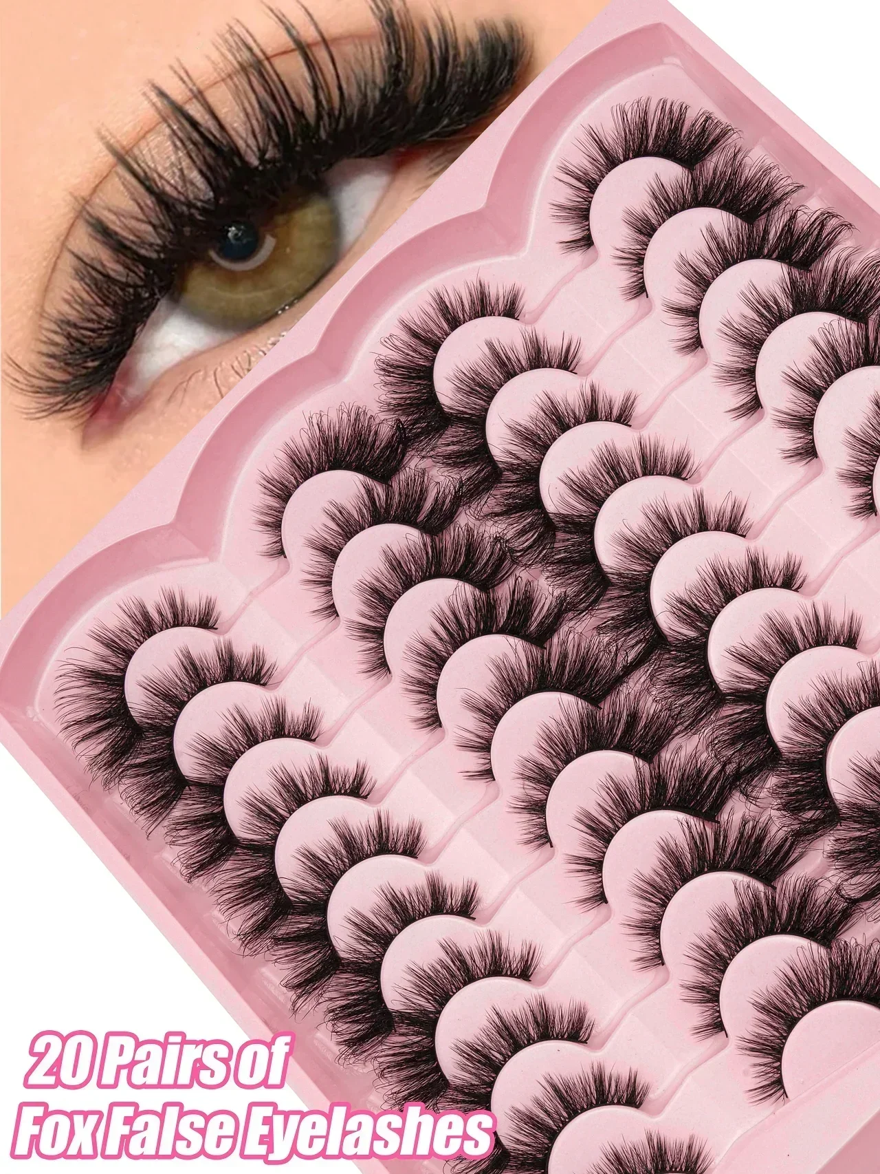 20 Pairs Fluffy Wispy False Eyelashes 3D Faux Mink Strip Lashes Dramatic Voluminous Soft Reusable Eye Makeup Lashes