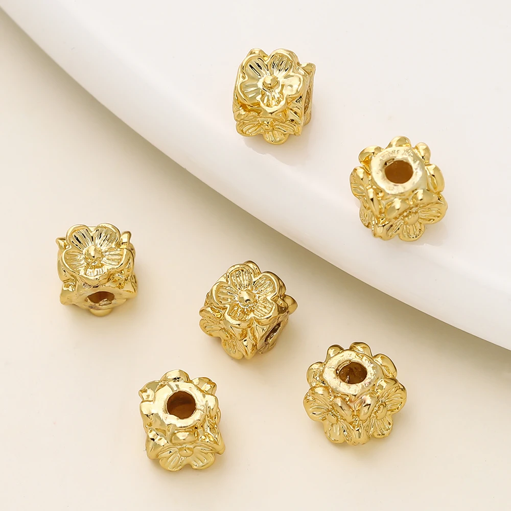 

20/50Pcs/Lot 14K/18K Gold Color Plated Square Shape Flower Spacer Beads for DIY Bracelet Necklace Jewelry Making Accessories