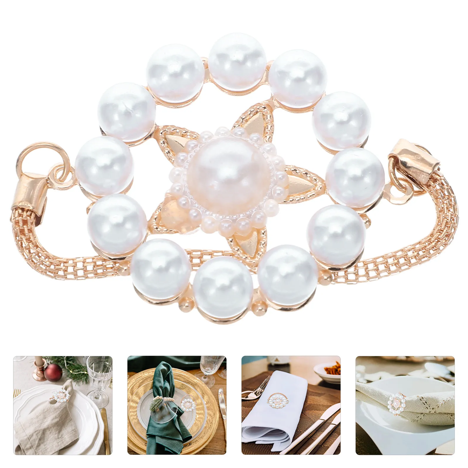 8Pcs Pearl Embellished Star Napkin Rings Alloy Napkin Holder Wedding Dinner Party Table Setting Decor Pearl Decorations