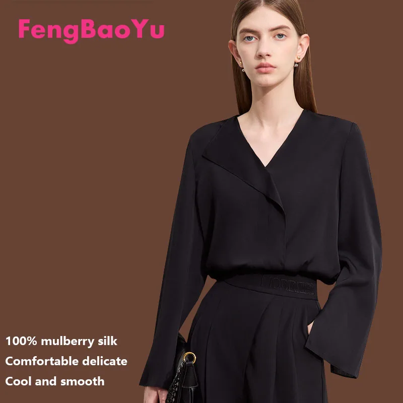 

100% High-end Silk Women's Shirt - Original Design with V-neck and Fluffy Edges. Elegant and Fashionable Urban Street Wear