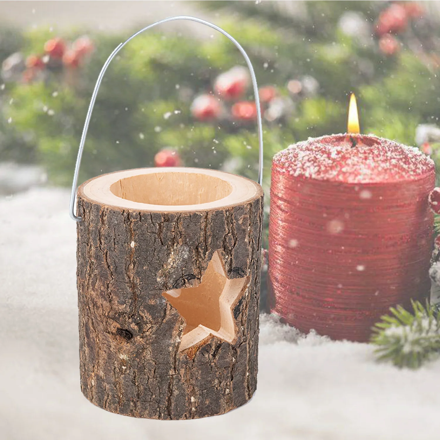 Christmas decoration atmosphere lights, candle holders, creative ornaments, party decorations, candles, wooden tea wax cups
