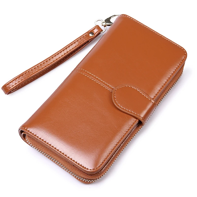 

Ladies Leather Wallet Long Purse Phone Card Holder Case Clutch Large Capacity Multifunctional Zipper Buckle Cell Phone Bag 2024