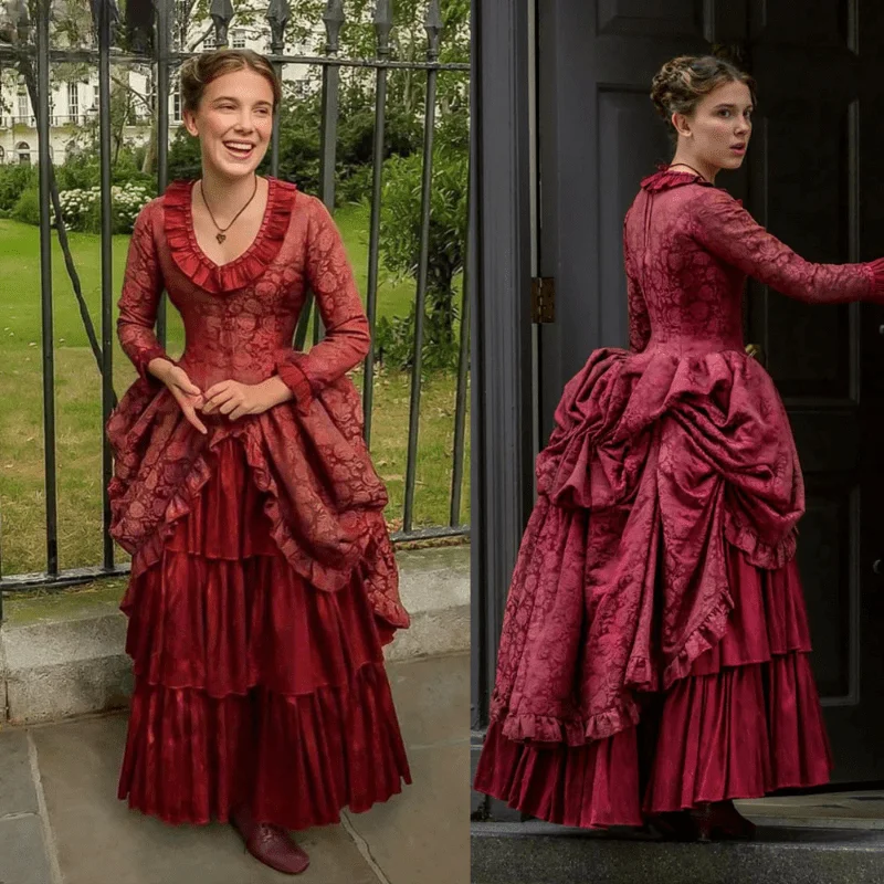 

Костюм для косплея Энолы Холмс 2 на заказ, женский, для Хэллоуина, карнавала, ролевых игр, винтажное платье в викторианском стиле