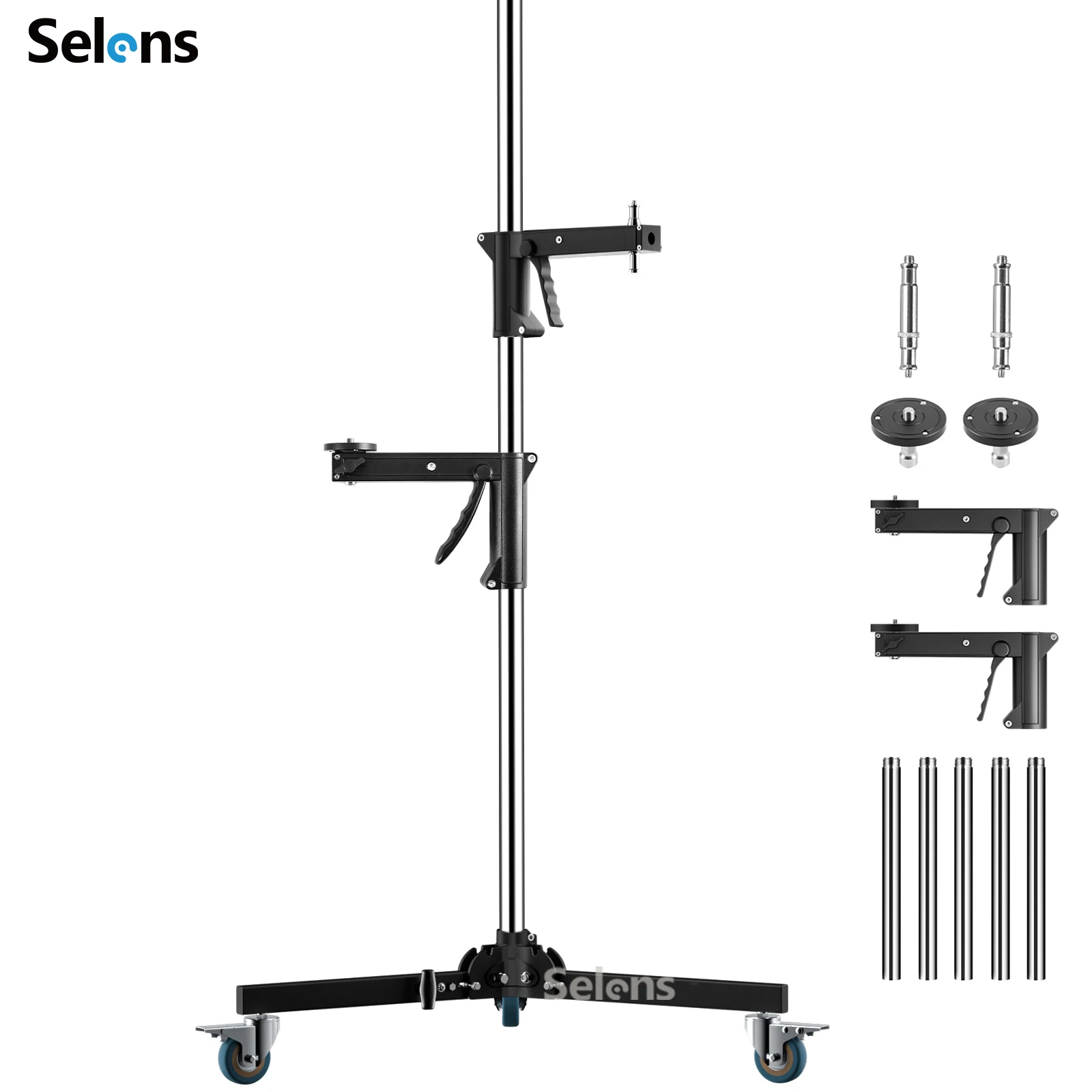 Selens 2,4 m Rollensäule Stativ verstellbarer Ständer Pistolengriff mit Schiebearmrad für Fotografie Studio Softbox COB Licht