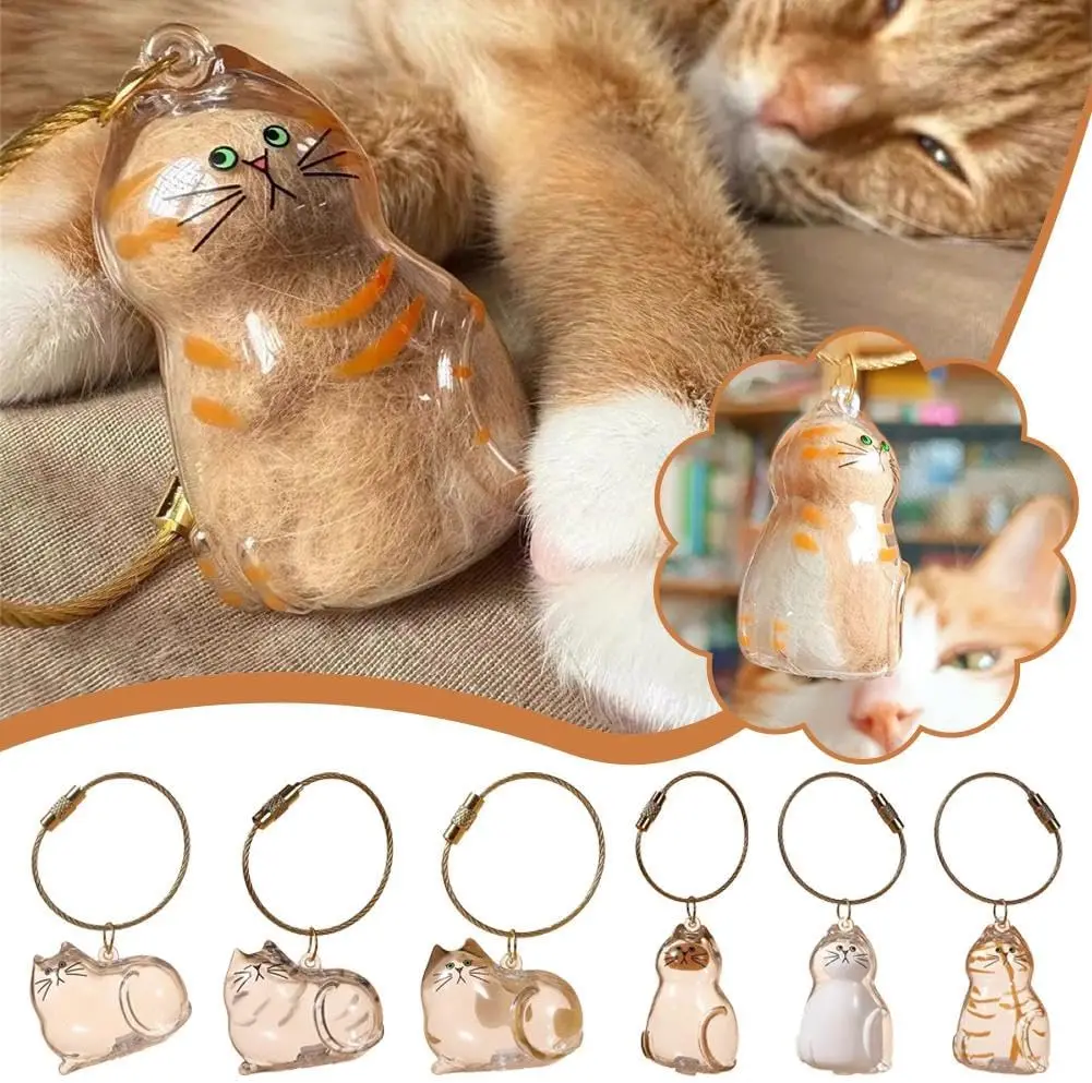 Cat Fur Memorial Charm Resin Keepsake Capsule for Pet Hair Portable Keychain Pendant for Hair Rainbow Bridge Pendant