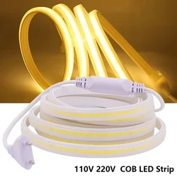 AC 110V 220V COB LED Strip 288LEDs/m High Density Flexible LED Tape For Kitchen COB Light Strip Waterproof Outdoor Garden Light