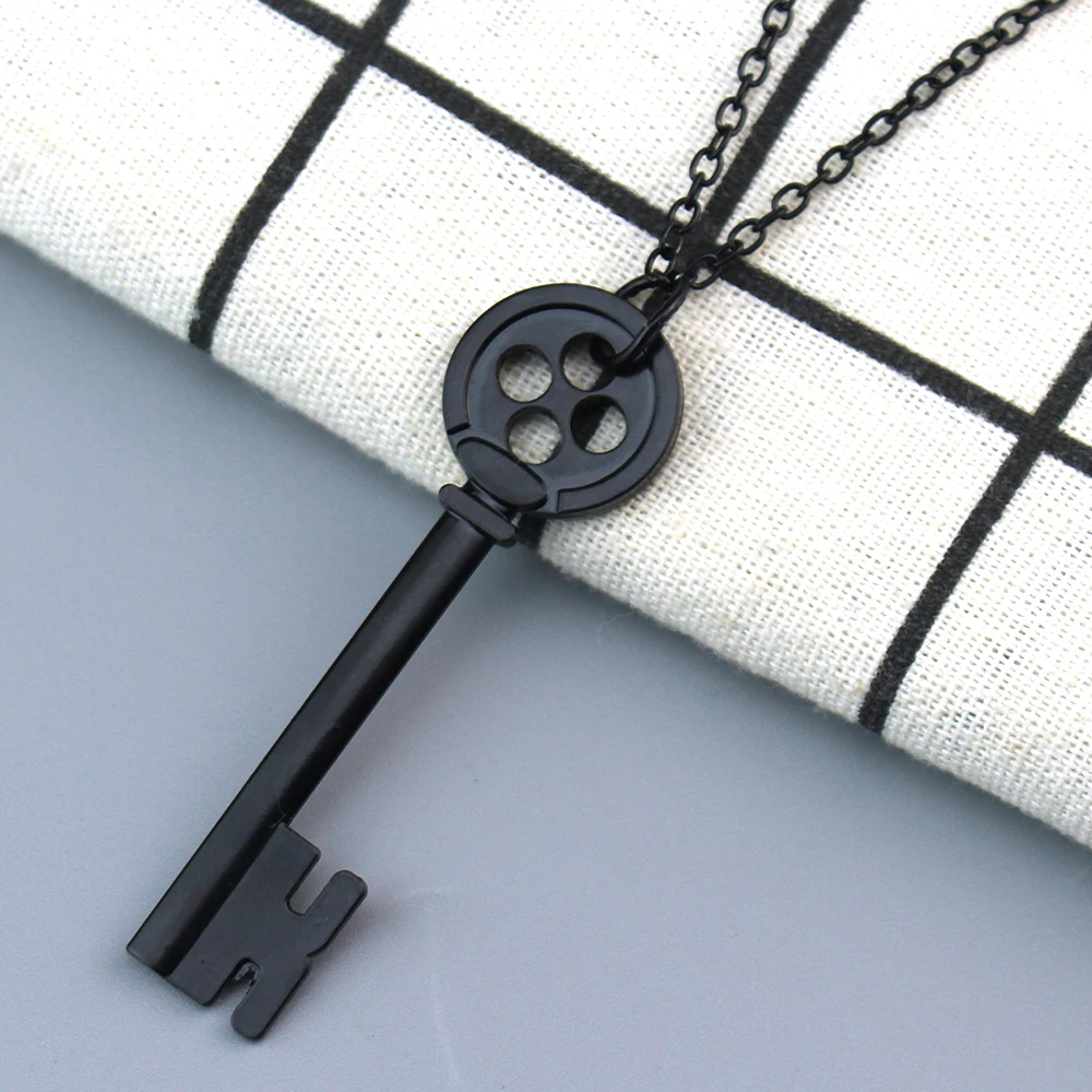 Fashion Halloween Metal Coraline Key Props Neil Gaiman Retro Black Treasure Chest Key Necklace