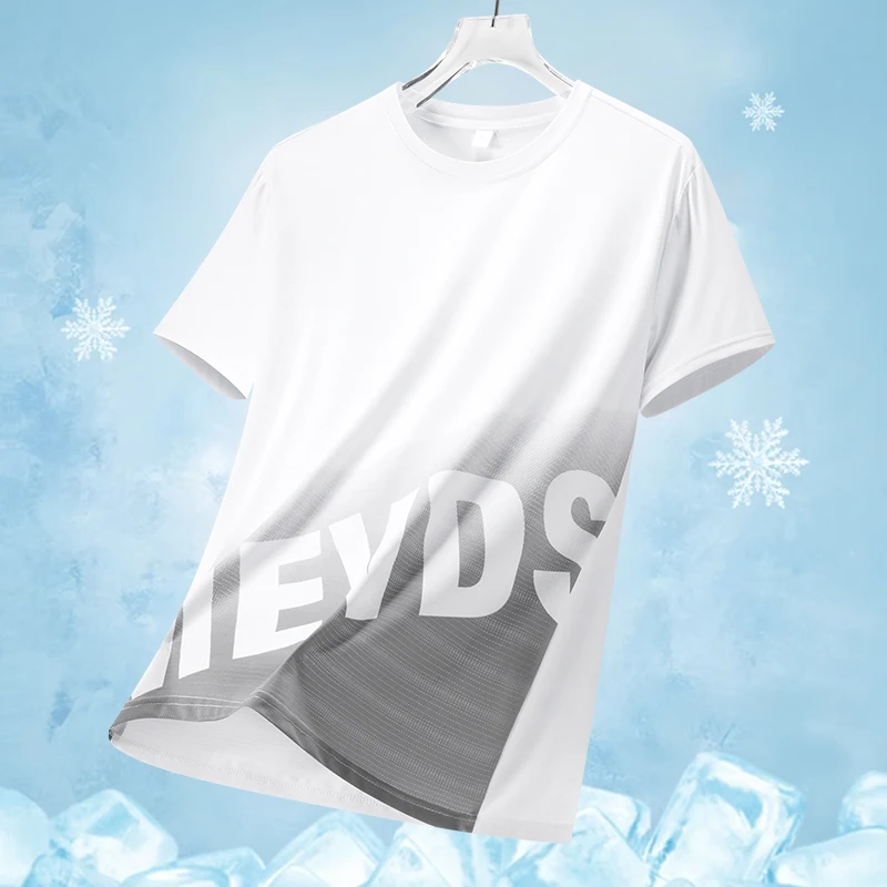 Men's Outdoor Baseball Casual Fashion Printed Ice Silk Quick Drying T-shirt for Summer Lightweight Breathable Sports Casual Top