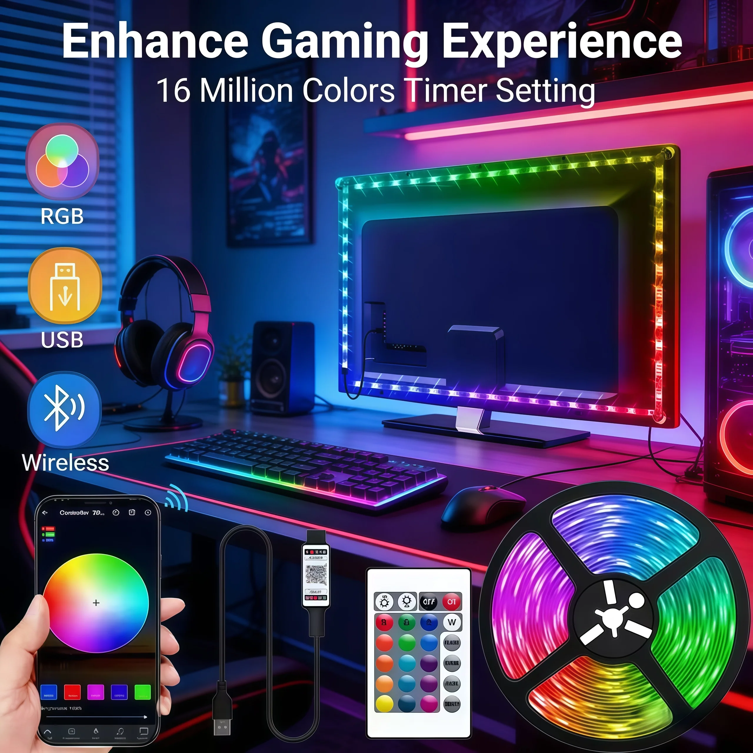 

Bestseller RGB Led Strip Lights USB 5V Music Sync RGB 5050 Led Lights lexible Lamp Tape For TV Backlight Room Decoration 1m-30m