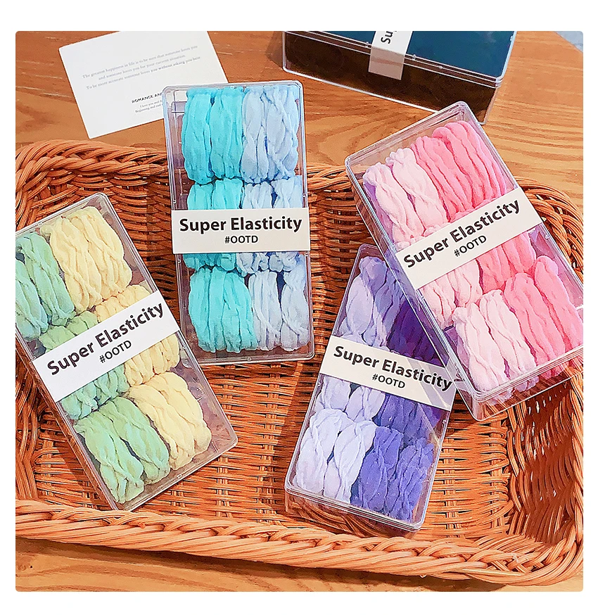 Neue 12er-Box Rüschen-Haargummis für Damen und Mädchen, hochelastische Haargummis aus Stoff, koreanische Macaron-Farben, Pferdeschwanz-Haargummis, Geschenk 2026 – Detail 3