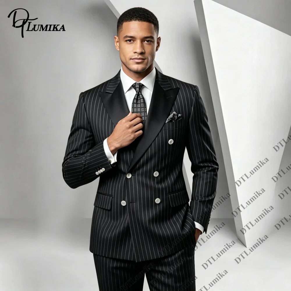 Men Formal Wear Office - Maßgeschneiderter zweireihiger Herrenanzug mit Nadelstreifen, 2-teilig,