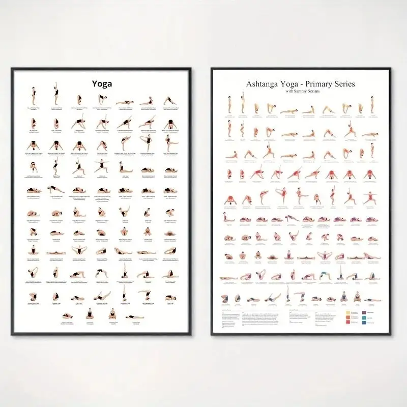 Póster de posturas de yoga, pintura en lienzo, tabla de yoga de la serie primaria Ashtanga, arte de pared ideal para yoga, decoración del hogar para sala de estar