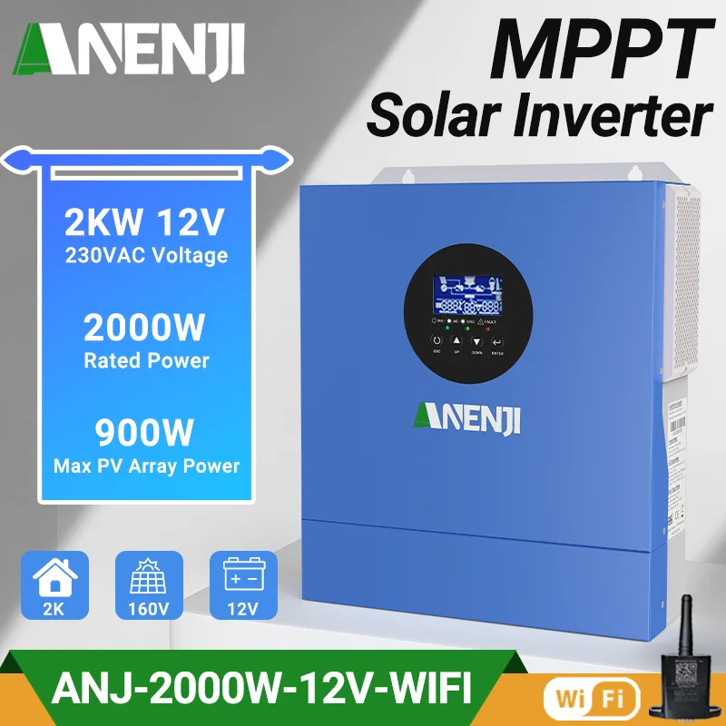 Hybrid Solar Inverter 2000W 12V Built-in MPPT 60A Off-Grid Pure Sine Wave Inverter With Wifi For 220/240VAC PV 30-160VDC