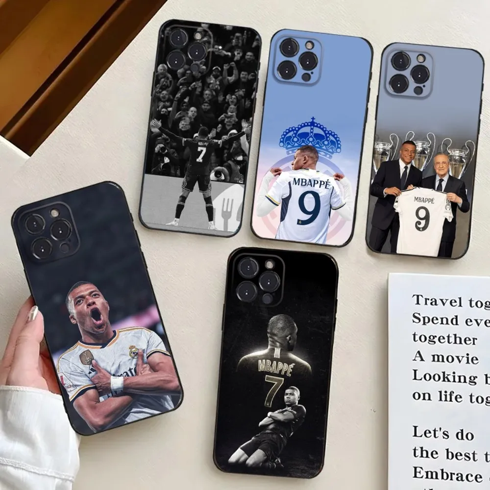 Football Star Phone Case For iPhone 16,15,14,13,12,11,Pro,X,XS,Max,XR,Plus,Mini M-Mbappe Black Silicone Soft case