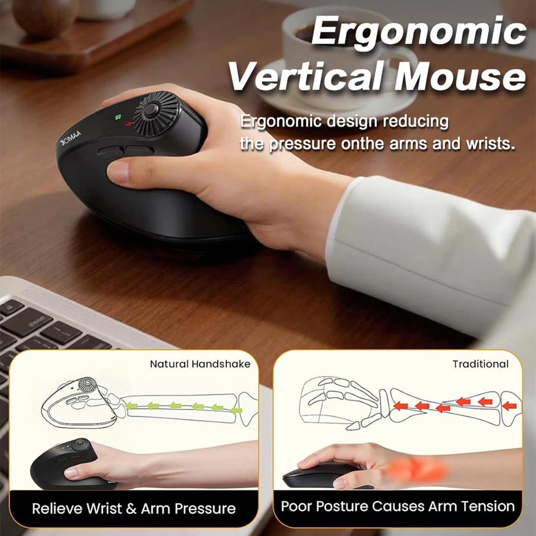 เมาส์แนวตั้งไร้สาย BT&2.4G ตาม - Vertical Mouse Dpi 4000 บทวิจารณ์และราคา