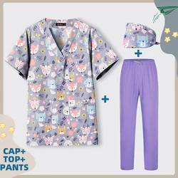 Unisex Animal Print Scrub Top, Scrub Blusa, Uniforme Médico, Enfermeira do Hospital, Médico Workwear, Pet Shop Roupas, Camisas Spa