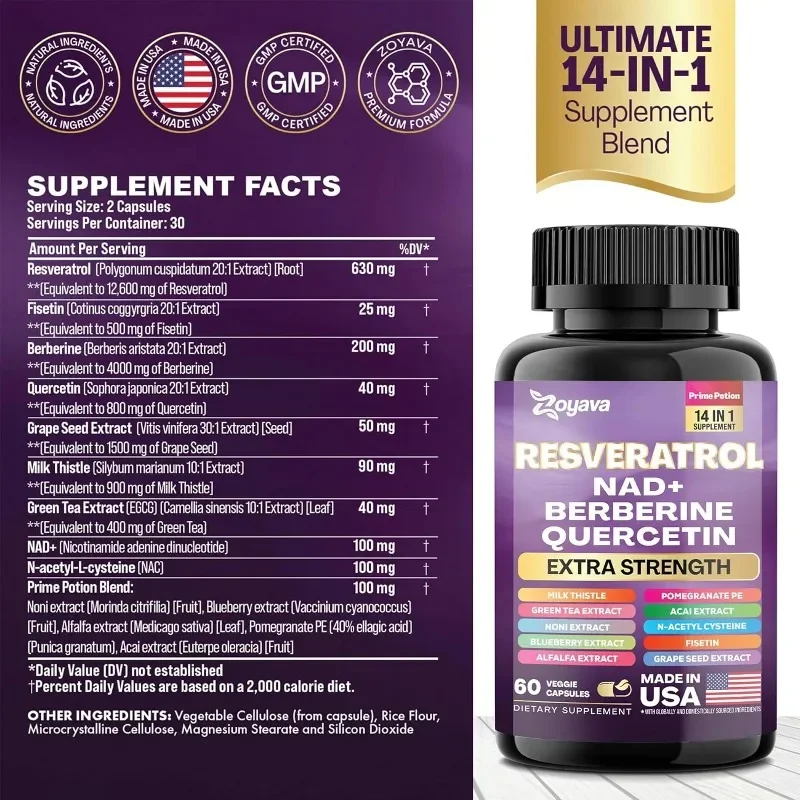 NAD Resveratrol Supplements - Contains Berberine and Quercetin To Support Overall Health, Immunity, and Healthy Aging - Image 2