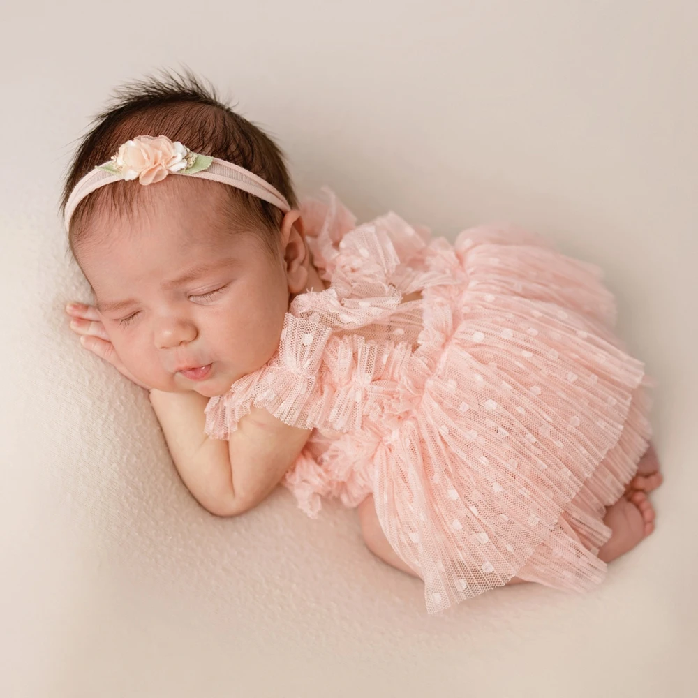 Polka Dot Tulle Tutu Dress Ruffle Shoulder Newborn Photography Props Baby Girl Photo Shoot Outfit Newborn Prop