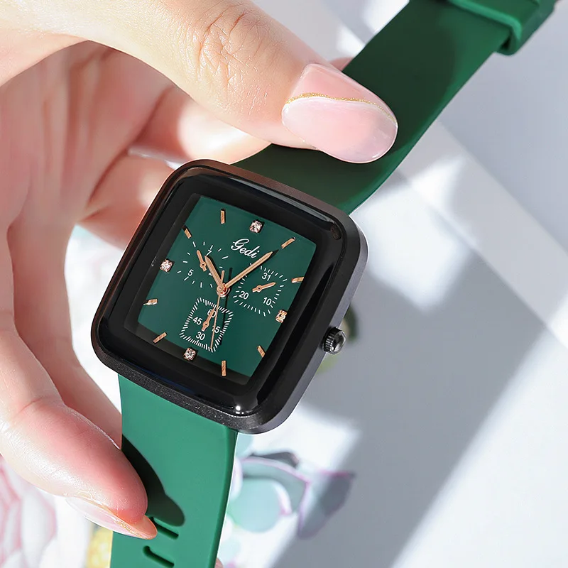 Orologio al quarzo da donna, temperamento alla moda, quadrato, semplice, casual, per studenti, in silicone alla moda con quadrante grande