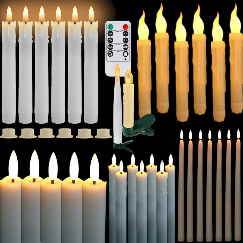 6/12 sztuk bezpłomieniowe stożkowe migoczące świece ze zdalnymi świeczkami w kolorze kości słoniowej LED Tealight świece życzeń na ślub wystrój