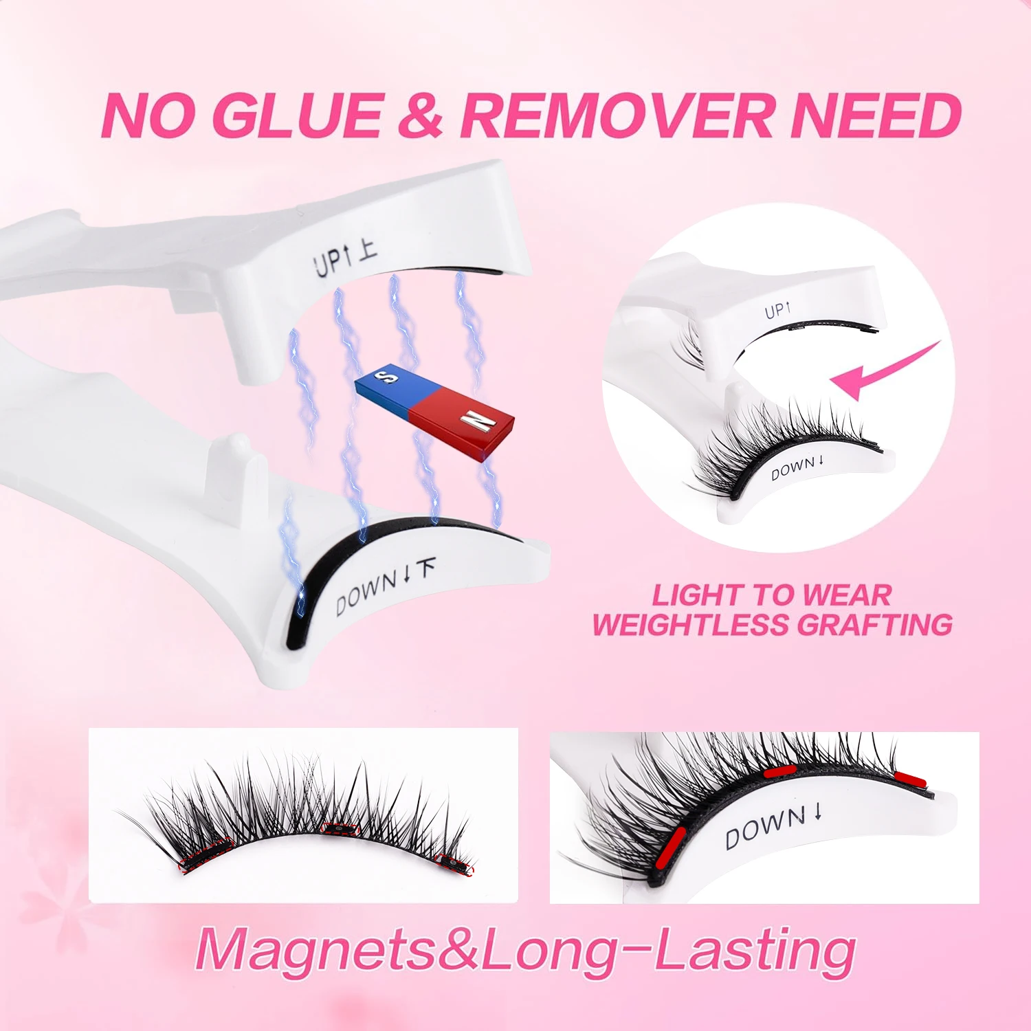 مجموعة رموش مغناطيسية قابلة لإعادة الاستخدام مكونة من زوجين، أداة تمديد رموش سهلة الاستخدام، أداة تجعيد طبيعية، رموش صناعية مع ملاقط مغناطيسية #6