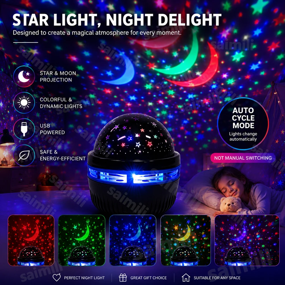 USB Star Moon Projector Night Light Projection Lamp Bedroom Room Lighting Lamp for Home Theater KTV Atmosphere Decor
