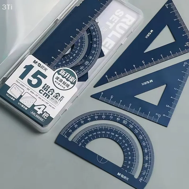 4 ピース/セットアルミ定規セット金属/プラスチック/ソフト幾何学数学描画コンパス文房具定規数学学校用