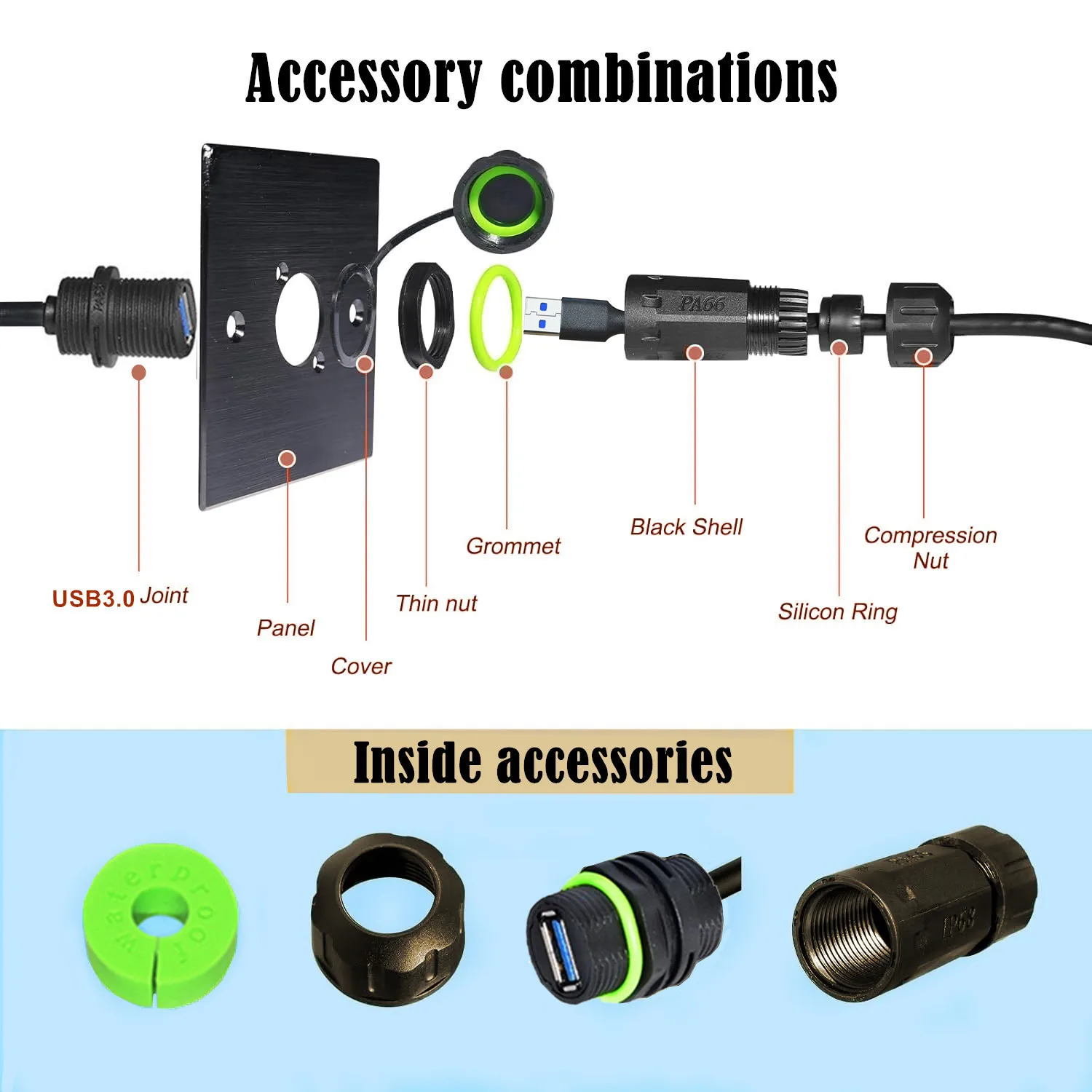 1m USB 3.0 Male To Female Mount Flush Extension Cable IP68 Outdoor Waterproof USB Threaded Socket Cable Adapter 5.0Gbps