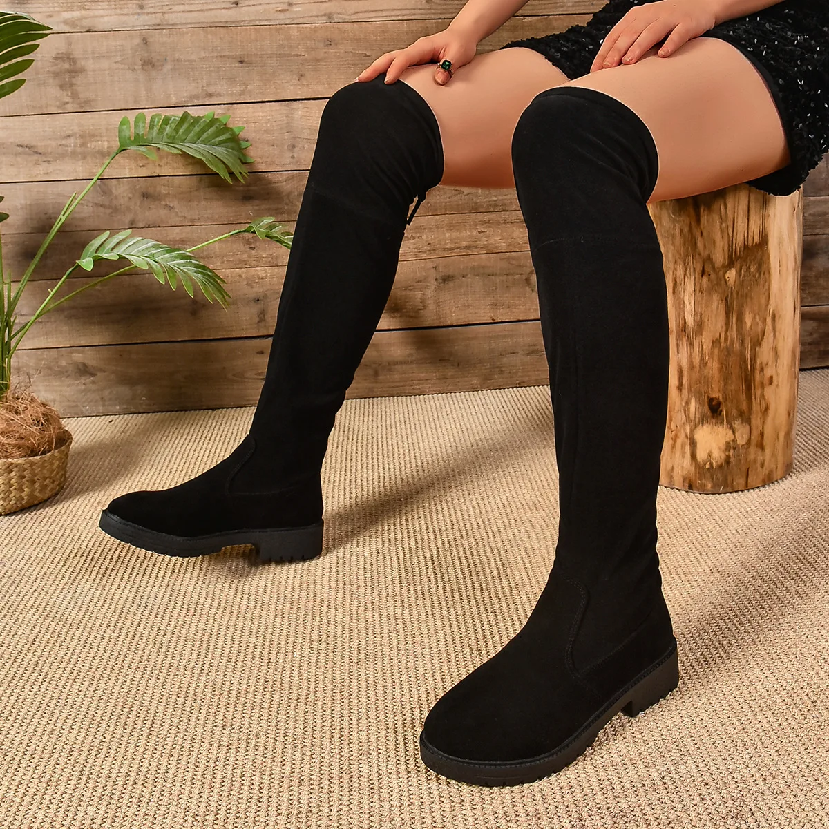 Bottes hautes fines à lacets au dos pour femmes, chaussures Piedmont, talon bas, daim, grande taille, extérieur, nouveau