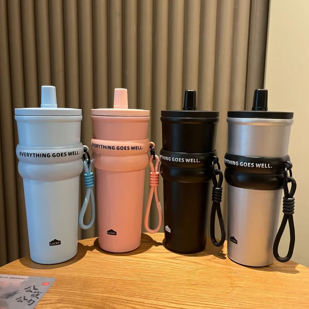 

Durable Stainless Steel 304 Straw Thermal Bottle 710ml Fashion Cold Drink Cup Leak-Proof Large Capacity Thermal Flask Travel
