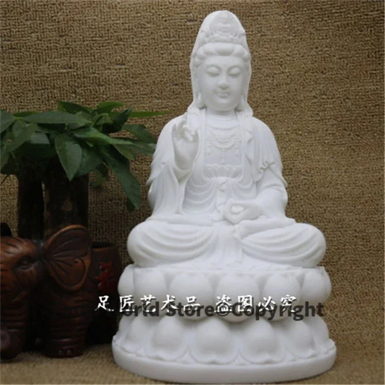 30cm LARGE home family efficacious Talisman Mascot Guanyin the Buddha FENG SHUI White marble Hand engraving Sculpture statue