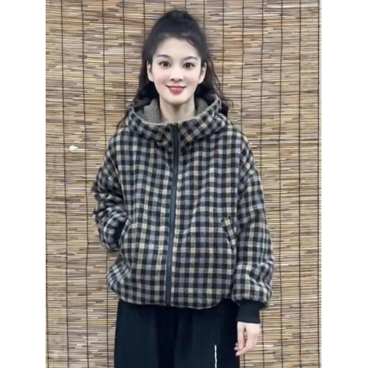 

Faionable Thiened Fce, двусторонняя одежда, повседневная утягивающая антивозрастная хлопковая верхняя одежда Jaet Sli, зима 202, новинка 2022 года...