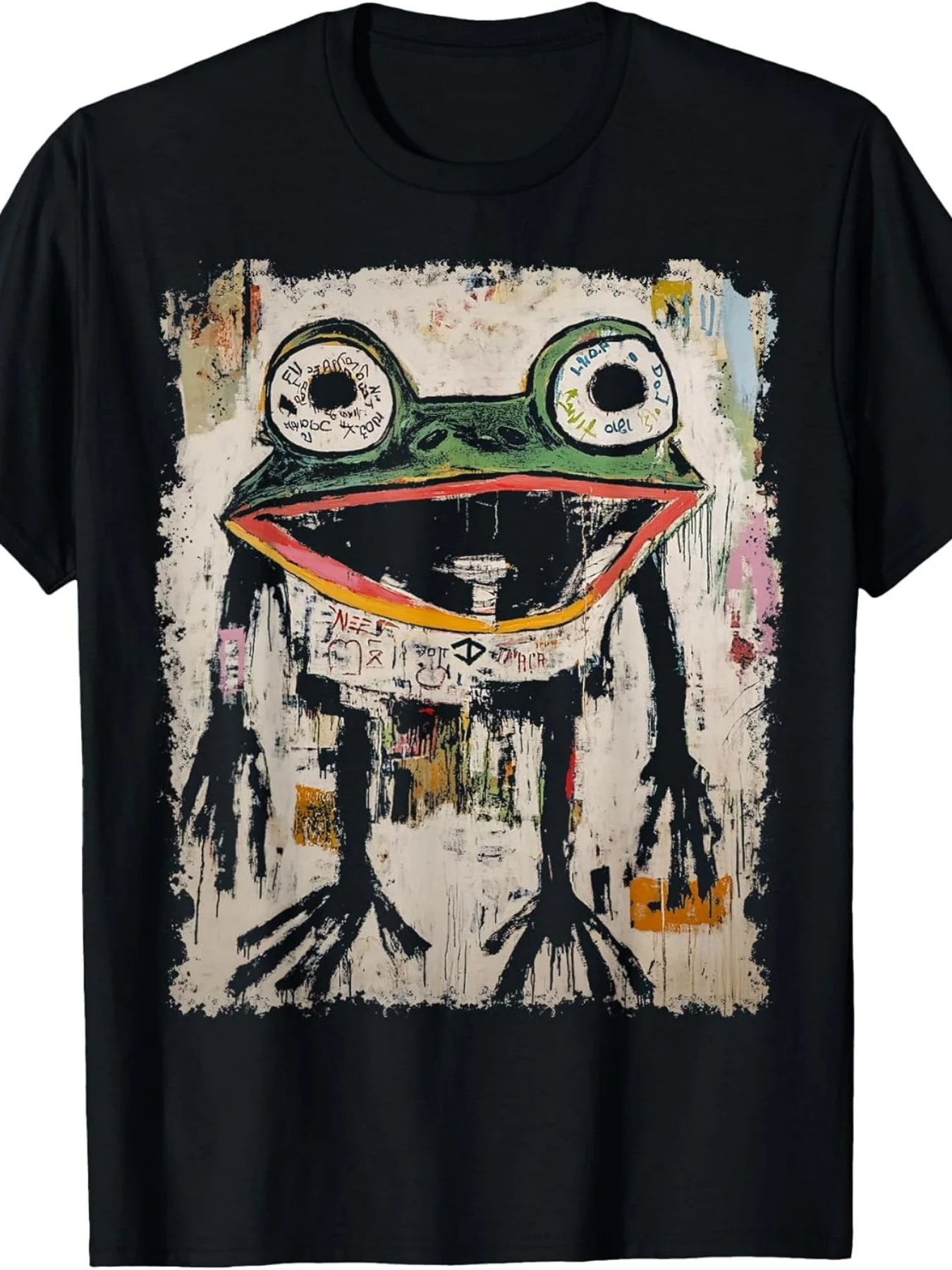 Abstract Pop Art Design With A Frog On It T-Shirt | Same Style for Men and Women, 2025 Summer, Short-Sleeved, Printed, Pure 220G, Crew Neck, Regular Fit, Vintage Style, All-Season