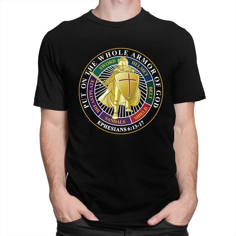 Custom Armor Of God Crusader Knight Templar T Shirt for Men Pure Cotton Tshirt Fashion Tees T-shirts Slim Fit