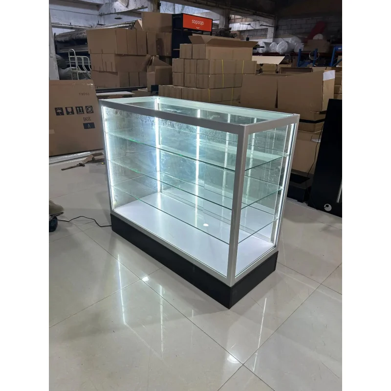 custom.4 Feet Tempered Glass Vitrine Display Showcase with Led Lights Retail Smoke Shop Aluminum Frame Glass Display Cabinet Cou