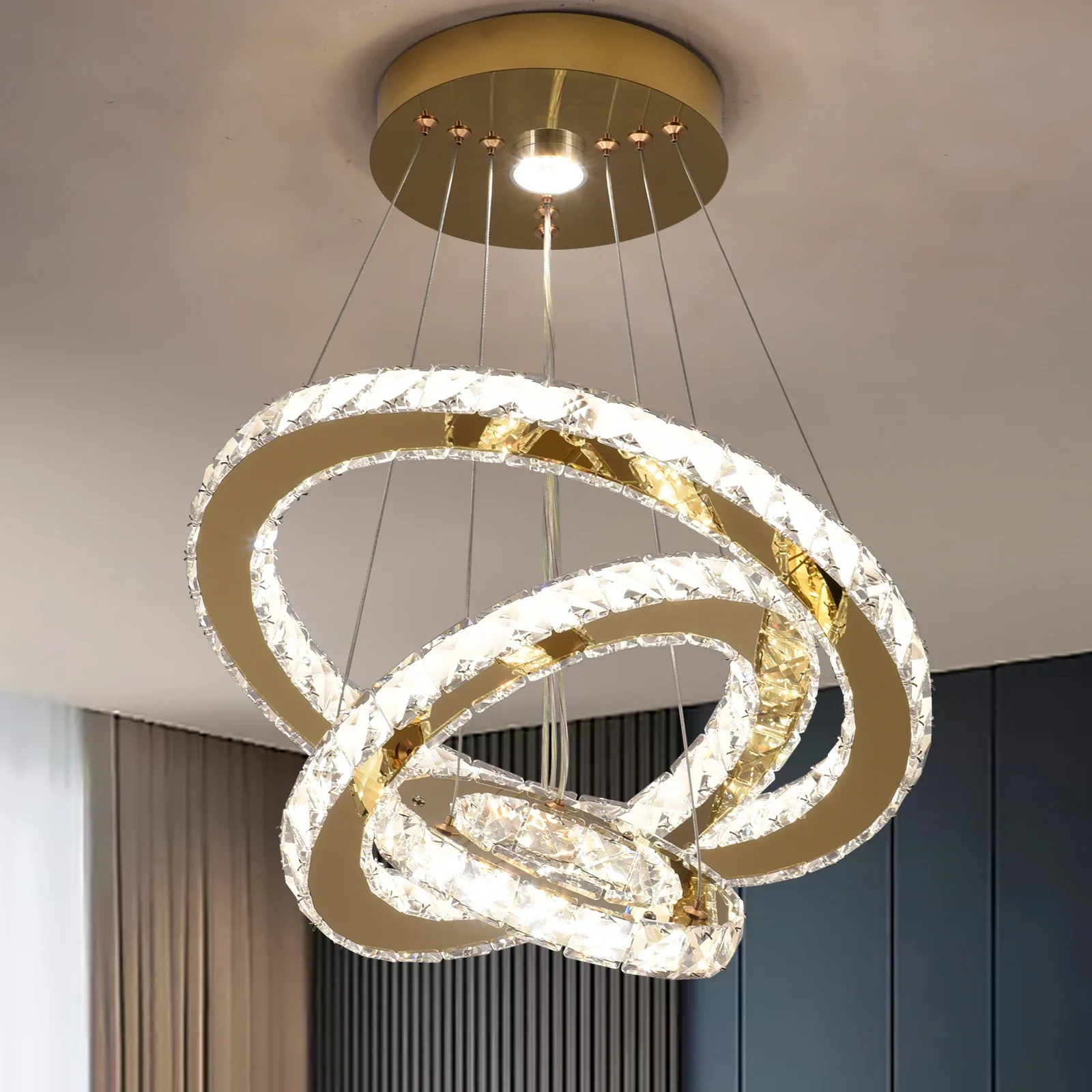 Gold Kristall Kronleuchter Dimmen Mit Fernbedienung Decke Led Licht Dekoration Luxus Wohnzimmer Schlafzimmer Beleuchtung Leuchte