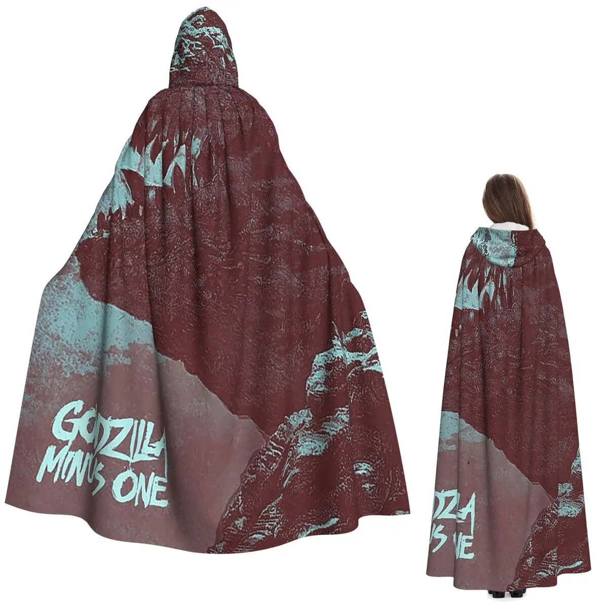 Godzillaed Minus One Half Face Movie Poster Monster King Long Hooded Cloak Witch Medieval Costume Cosplay Cape HalloweenParty